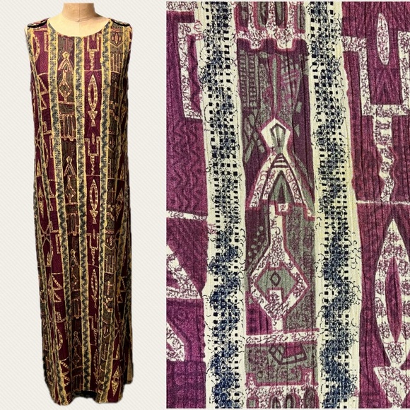 Vintage Dresses & Skirts - VINTAGE‎ 90s earthy tribal long maxi dress sleeveless sundress Aztec native boho
